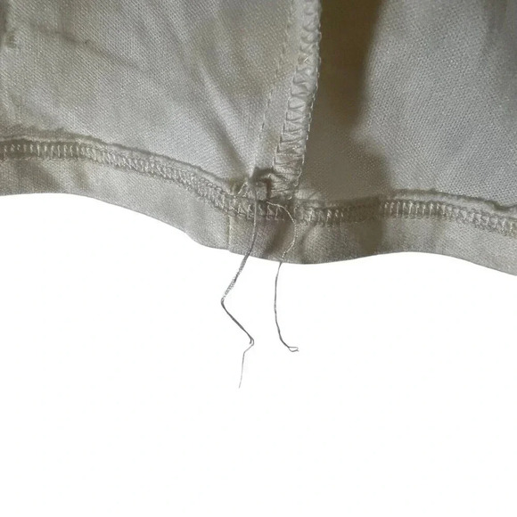 Aqua Off White Blouse Size Small Tassels Boho Neutral Seersucker Neckline Top - Picture 6 of 7